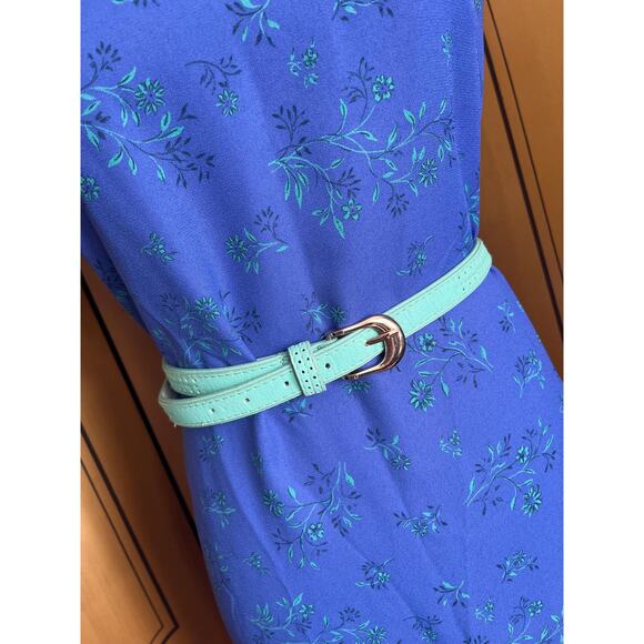 Vintage summer dress in blue with flowers and sleeveless, size L - Picture 4 of 6